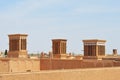 Yazd traditional wind towers on the roofs of old houses, unique Iranian architecture, Yazd, Iran