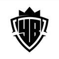 YB Letter bold monogram triangle curve shield shape with crown black and white background color design