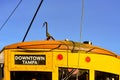 Top view of yellow streetcar in 8th ave. Royalty Free Stock Photo