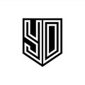 YD Logo monogram shield geometric white line inside black shield color design