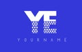 YE Y E Dotted Letter Logo Design with Blue Background.