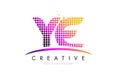 YE Y E Letter Logo Design with Magenta Dots and Swoosh