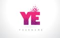 YE Y E Letter Logo with Pink Purple Color and Particles Dots Design.