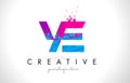 YE Y E Letter Logo with Shattered Broken Blue Pink Texture Design Vector.