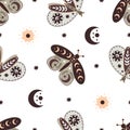 Seamless pattern with cartoon butterflies, decorative elements. Flat style colorful vector illustration for kids. hand drawing. Royalty Free Stock Photo