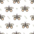 Seamless pattern with cartoon butterflies, decorative elements. Flat style colorful vector illustration for kids. hand drawing. Royalty Free Stock Photo