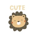 Cute. cartoon lion, hand drawing lettering, decorative elements. colorful vector illustration for kids, flat style.