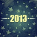 Year 2013 over blue retro background with stars