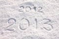 Year 2013 written in snow Royalty Free Stock Photo