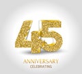 45 - year anniversary banner. 45th anniversary 3d logo with gold elements. Royalty Free Stock Photo