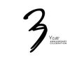 3 year anniversary celebration black color logotype vector, 3 number design, 3rd Birthday invitation, anniversary logo template,