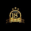 18 year anniversary celebration. Anniversary classic elegance golden color isolated on black background, vector design for