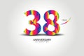 38 Year Anniversary Celebration Logo colorful vector, 38 Number Design, 38th Birthday Logo, Logotype Number, Vector Anniversary