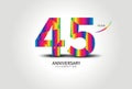 45 Year Anniversary Celebration Logo colorful vector, 45 Number Design, 45th Birthday Logo, Logotype Number, Vector Anniversary Royalty Free Stock Photo