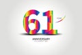 61 Year Anniversary Celebration Logo colorful vector, 61 Number Design, 61th Birthday Logo, Logotype Number, Vector Anniversary