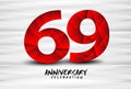 69 Year Anniversary Celebration Logo red polygon vector, 69 Number Design, 69th Birthday Logo, Logotype Number, Vector Anniversary