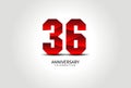 36 Year Anniversary Celebration Logo red vector, 36 Number Design, 36th Birthday Logo, Logotype Number, Vector Anniversary For Royalty Free Stock Photo