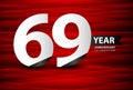 69 Year Anniversary Celebration Logo Vector On Red Background, 69 Number Design, 69th Birthday Logo, Logotype Number, Vector