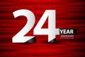 24 Year Anniversary Celebration Logo Vector On Red Background, 24 Number Design, 24th Birthday Logo, Logotype Number, Vector Royalty Free Stock Photo