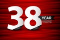 38 Year Anniversary Celebration Logo Vector On Red Background, 38 Number Design, 38th Birthday Logo, Logotype Number, Vector