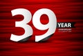 39 Year Anniversary Celebration Logo Vector On Red Background, 39 Number Design, 39th Birthday Logo, Logotype Number, Vector Royalty Free Stock Photo