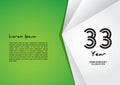 33 year anniversary celebration logotype on green background for poster, banner, leaflet, flyer, brochure, web, invitations or Royalty Free Stock Photo
