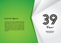 39 year anniversary celebration logotype on green background for poster, banner, leaflet, flyer, brochure, web, invitations or Royalty Free Stock Photo