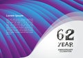 62 year anniversary celebration logotype on purple background for poster, banner, leaflet, flyer, brochure, invitations or