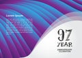 97 year anniversary celebration logotype on purple background for poster, banner, leaflet, flyer, brochure, invitations or