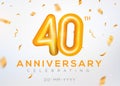 40 year anniversary gold number celebrate jubilee vector logo background. 40th anniversary event golden birthday design.