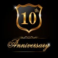 10 year anniversary golden label, 10th anniversary decorative golden emblem
