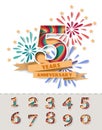 5 year anniversary greeting card, poster vector template