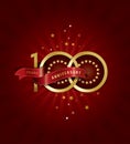 100 year Anniversary Tamplate with Red Ribbon on Abstract Background