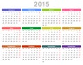 2015 year annual calendar (Monday first, English)