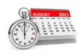 2021 Year August Calendar with Stopwatch. 3d rendering Royalty Free Stock Photo