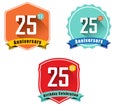 25 year birthday celebration flat color vintage label badge, 25th anniversary