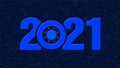Year 2021 - blue digits isolated on structured dark background - virus sign within zero
