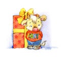 Year of the bull. Funny Cow. Merry Christmas and New Year card.
