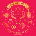 Year of the ox with abstract ox zodiac graphic vector illustration on red background