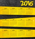 2016 year calendar on the abstract dark background with yellow Royalty Free Stock Photo