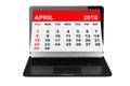 April 2018 calendar over laptop screen. 3d rendering Royalty Free Stock Photo