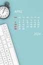 2024 year calendar. April calendar. 3d Rendering