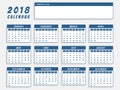 Year 2018 Calendar In Blue Simple Design