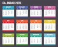 Calendar for 2019 starts monday, vector calendar design 2019 year
