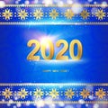 2020 year calendar design template. Holiday label with numbers over blue backdrop with ornamental border. Royalty Free Stock Photo