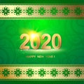 2020 year calendar design template. Holiday label with numbers over green backdrop with ornamental border. Royalty Free Stock Photo