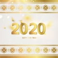 2020 year calendar design template. Holiday label with numbers over white backdrop with ornamental border. Royalty Free Stock Photo