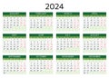 2024 year calendar. English, horizontal. Printable vector illustration