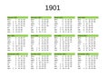 year 1901 calendar in English