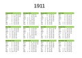 year 1911 calendar in English